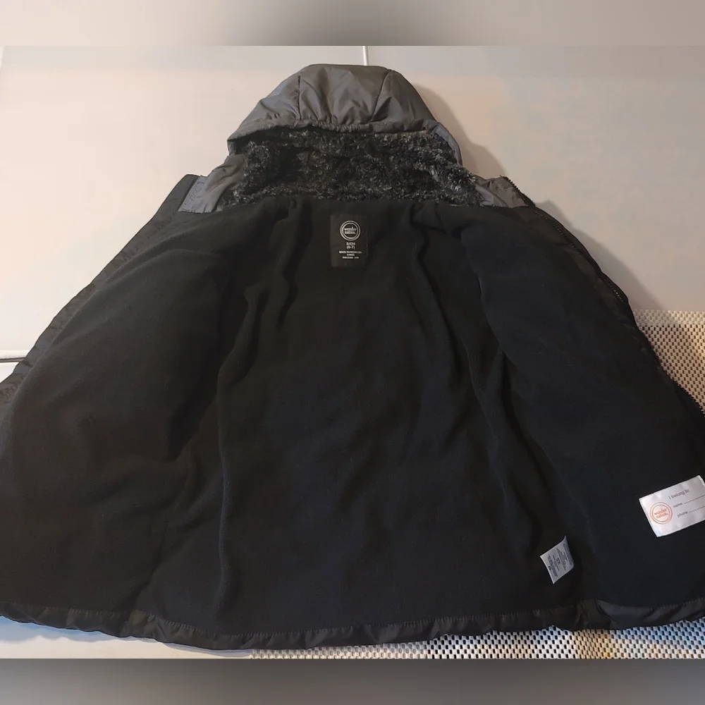 Wonder Nation Boys Size S (6-7) Puffer Jacket Coat with Hood Black Gray NWOT